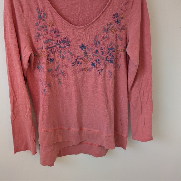 Sundance Women's Pink Cotton Floral Embroidered Boho Shirt Size Medium - Picture 2 of 6